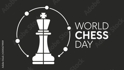 Bild auf Leinwand World Chess Day Celebration Banner Design With Aqua Chess King Piece Symbol Grap