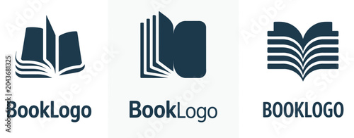 Minimalist vector logo set featuring stylized book icons, perfect for educational institutions, libraries, publishers, and literary branding.