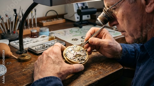 Watchmaker repairing intricate mechanical watch with precision tools