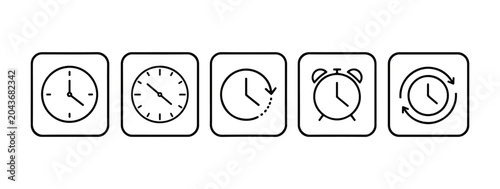 Billede på lærred Clock set. set of vector line icons on a white background