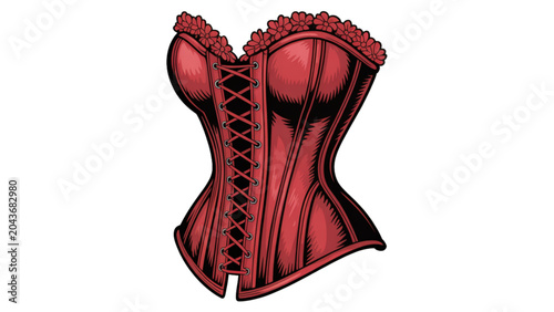 Foto Red corset for women with lace up design in a vintage pixel art style Vector