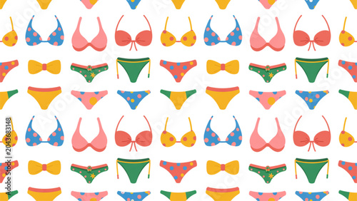 Canvas-taulu Seamless pattern of colorful pixel art bikini swimsuits and beachwear for summer
