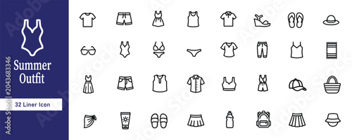 Konstfotografi Summer outfit icon set. Editable liner icon. Vector design.