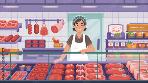 Photos Woman shopping for groceries in a colorful supermarket aisle Vector