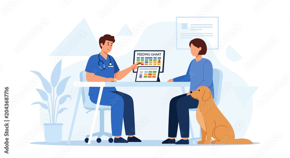 Fototapeta premium Veterinarian Consulting with Pet Owner and Dog in Clinic