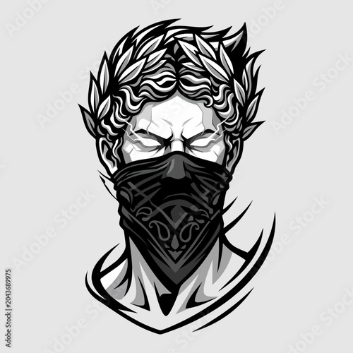 Urban Man with Bandana Mask and Laurel Wreath Portrait Vector Illustration