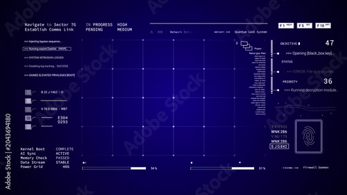 Intelligent Data Analysis Display HUD digital Data User Interface screen text. Blue background