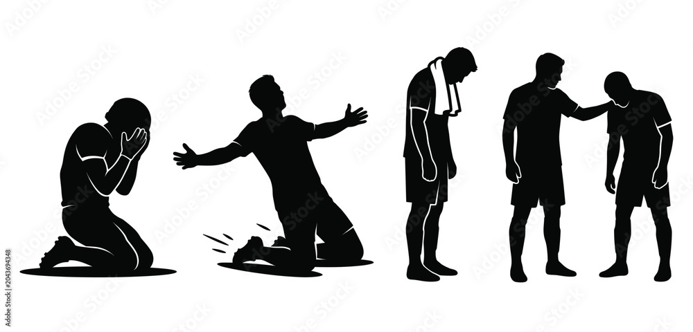 Ταπετσαρία Soccer athlete emotions silhouette set for sports loss and defeat banner
