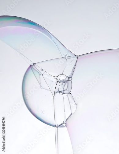A close-up view of iridescent soap bubble with delicate internal structure