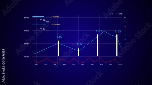 Digital Operations Control Interface Futuristic HUD Data graph. Blue background