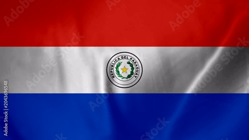 Paraguay National Flag Waving Fabric Texture with Emblem and Stars Detailed Close Up