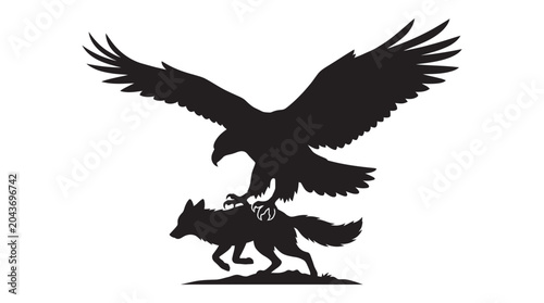 Obraz na plátně eagle attacking fox silhouette attack predator prey