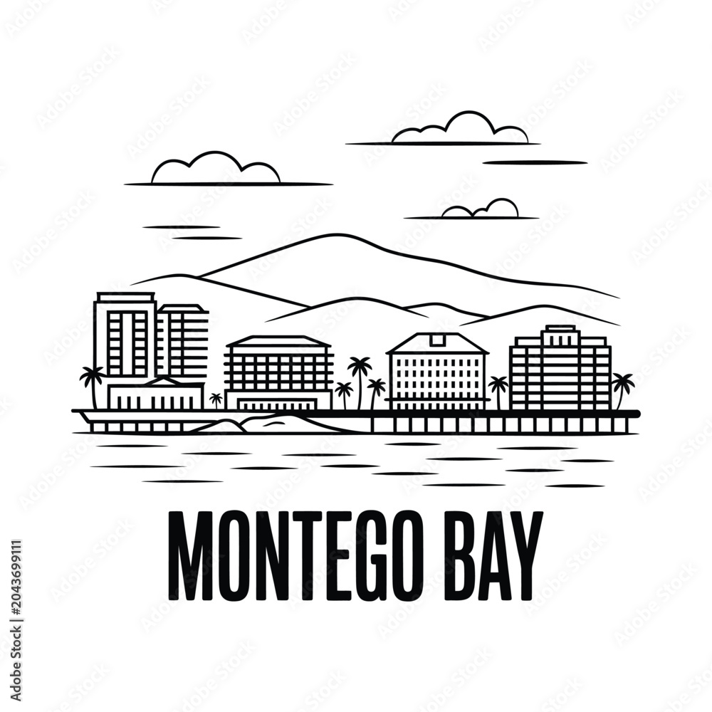 Naklejka premium montego bay skyline line art cityscape buildings