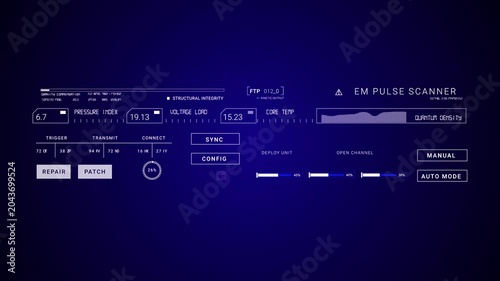 Smart Technology Control HUD blue BG infographic appearing Sci Fi 2D texture. User Interface data display