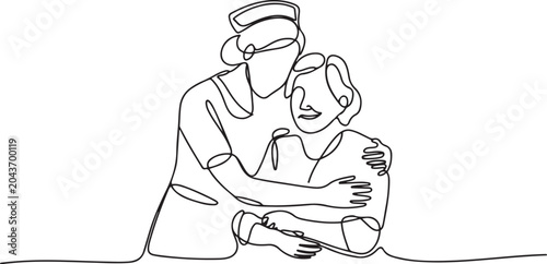 Konstfotografi A young girl nurse hugs an elderly woman