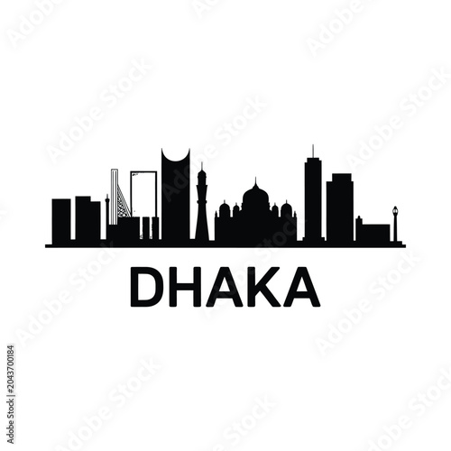 dhaka skyline silhouette on white background cityscape