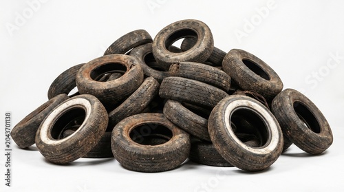 Pile of Old Rusty Metal O-Rings on White Background
