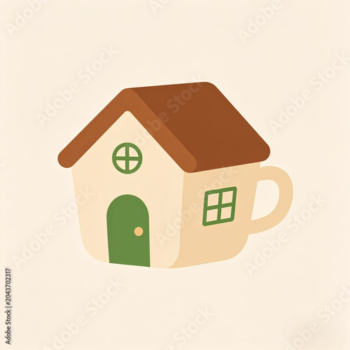 A charming illustration of a house in a coffee mug