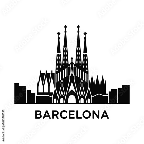 Photography barcelona skyline silhouette on white background architecture