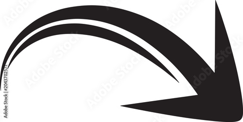 Schilderij op canvas Vector Illustration Black double curved arrow icon pointing down to right side isolated on transparent background for dynamic movement art