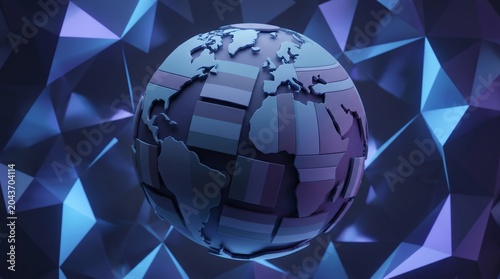 Abstract Globe with Geometric Low-Poly Background, Illustrating Global Connections and Digital Networks