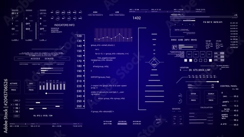Virtual Command HUD Interface Futuristic Sci Fi 2D texture. Blue background