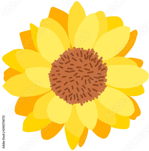 A bright yellow sunflower illustration with brown seed center, nature element design