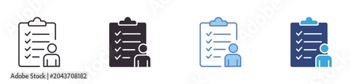 Checklist with Person Icon Set, task completion and profile management concept, productivity and organization, vector icons
