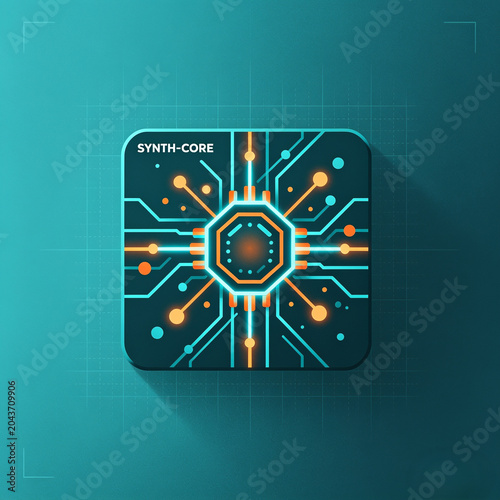 A futuristic Synth-Core circuit board with neon lights and wires