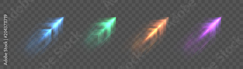 Fotografi Glowing multicolor speed arrows with sharp light tips and soft motion trails on transparent background