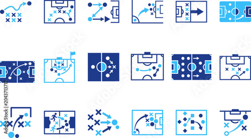 Tableau sur toile Soccer strategy tactics board icons, play formations and game plan graphics