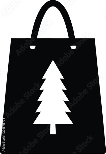 Christmas shopping bag silhouette vector icon with pine tree cutout