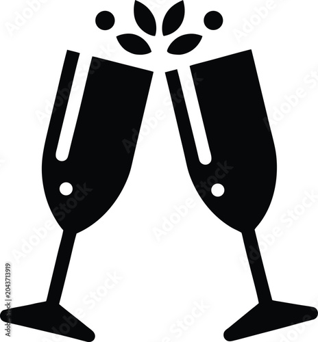 Two champagne flutes clinking in celebration vector icon isolated on white background