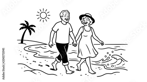 Elderly Couple Holding Hands Walking.