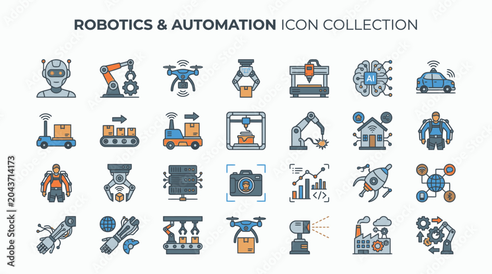 Fototapeta premium Robotics and Automation Icon Collection.