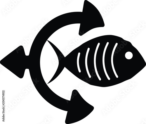 Fish swimming with 3 way direction navigation arrows vector icon