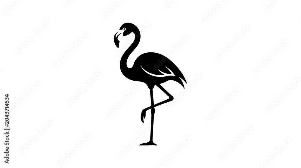 Naklejka premium Black Flamingo Bird Silhouette Standing Alone.