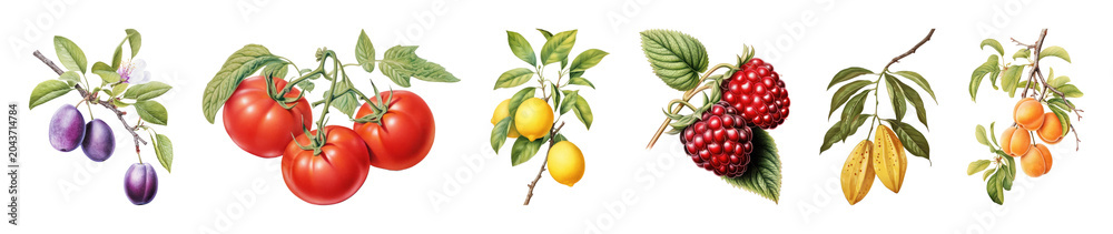 Obraz premium PNG Vintage botanical fruit illustrations on transparent background
