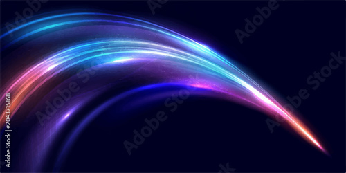 Fotografija Abstract light streaks in vibrant blue, purple, and pink hues gracefully flow across a dark background, creating a dynamic and futuristic visual effect