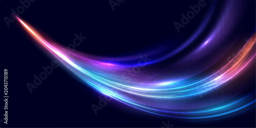 Fotografie Abstract colorful light streak on a dark background, digital illustration of light trails and energy flow, conveying motion and dynamism