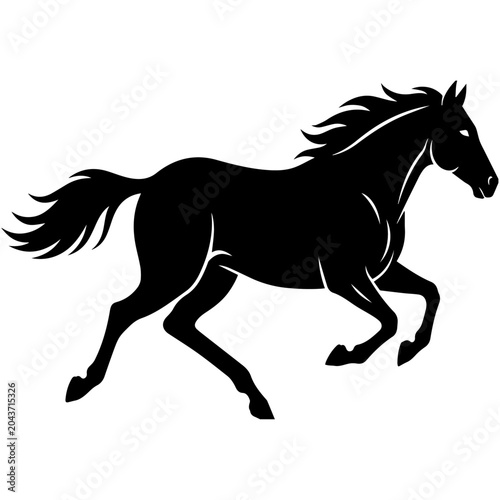 Obraz na płótnie Running Black Horse Silhouette Vector Illustration – Galloping Stallion Icon