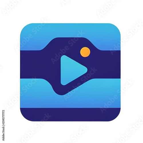 A blue and dark blue graphic icon with a play button