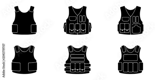 Canvastavla Tactical bulletproof vest vector icons, protective body armor, military security