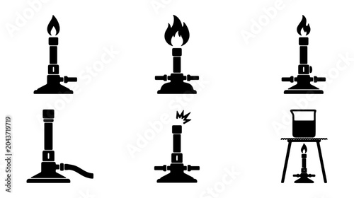 Photos Bunsen burner vector icons, laboratory equipment, science experiment tools, chem