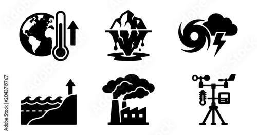 Konstfotografi Climate change vector icons, global warming symbols, environmental crisis graphi