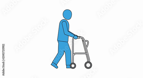 Elderly Person Walking with a Walker, Senior Mobility Aid, Healthcare Assistance