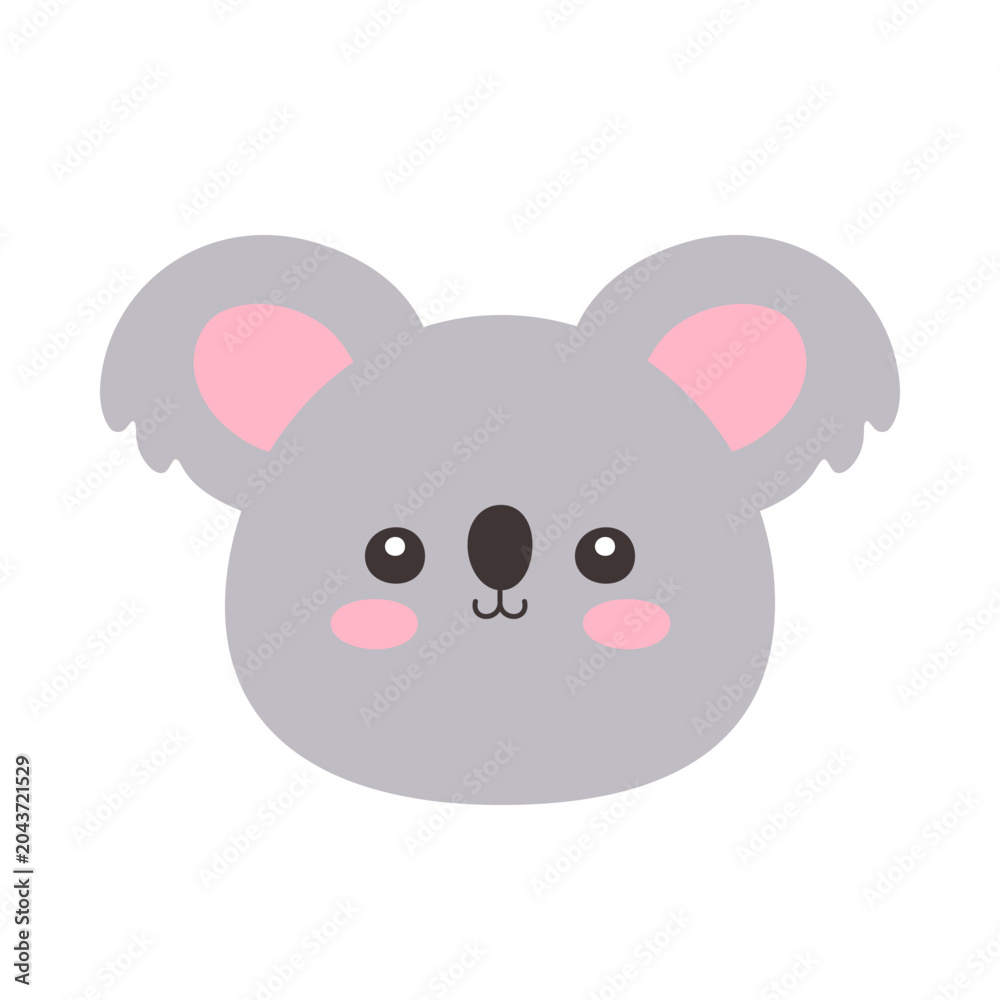Obraz premium Cute Kawaii Koala Face Flat Vector Illustration