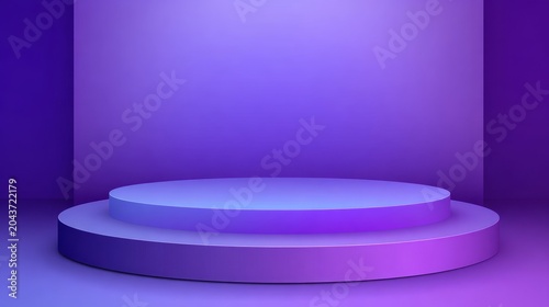 Abstract gradient podium background featuring a violet, purple, and lilac color scheme, designed as a clean empty 3D studio backdrop for product presentation mockups and vector illustration templates.