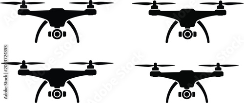 Photos Camera drone, silhouette icon set, professional black vector collection of aerial drone symbols for photography videography surveillance and modern tech design