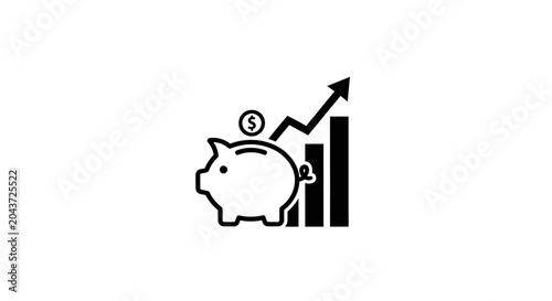 Piggy bank with increasing bar graph icon representing financial growth